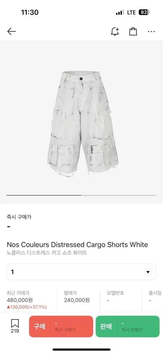 No Cools Distress Cargo Shorts White 1 size