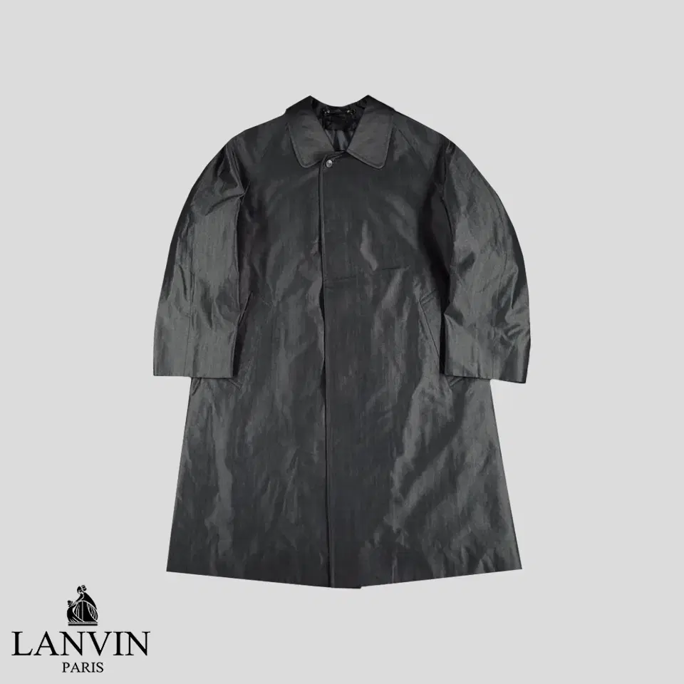 LANVIN 랑방 차콜그레이 반광 히든버튼 내피 울혼방 카라넥 발마칸코트