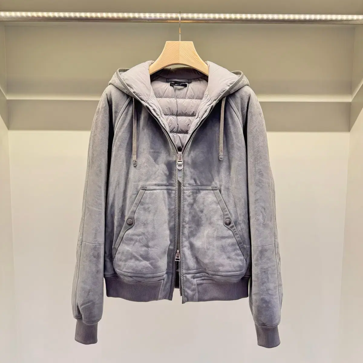 Tom Ford Suede and Leather Hooded Bomber Padded in Gray