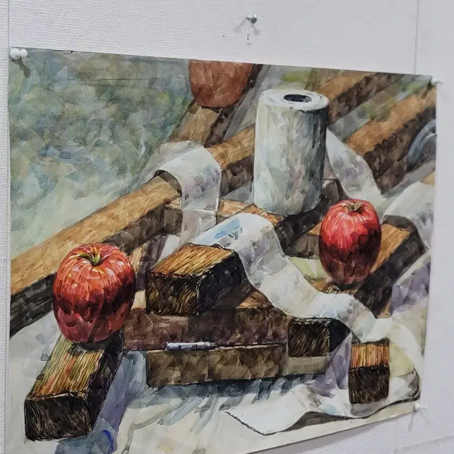 수채화 그림 사과 휴지 이수미작