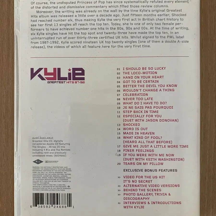 DVD 팝송 Kylie  1disk