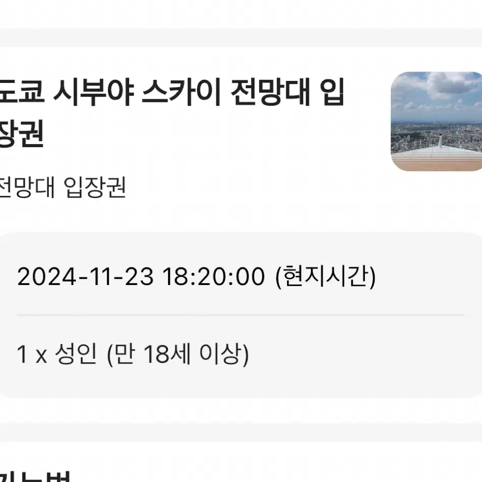 11월 23일 시부야스카이 입장권