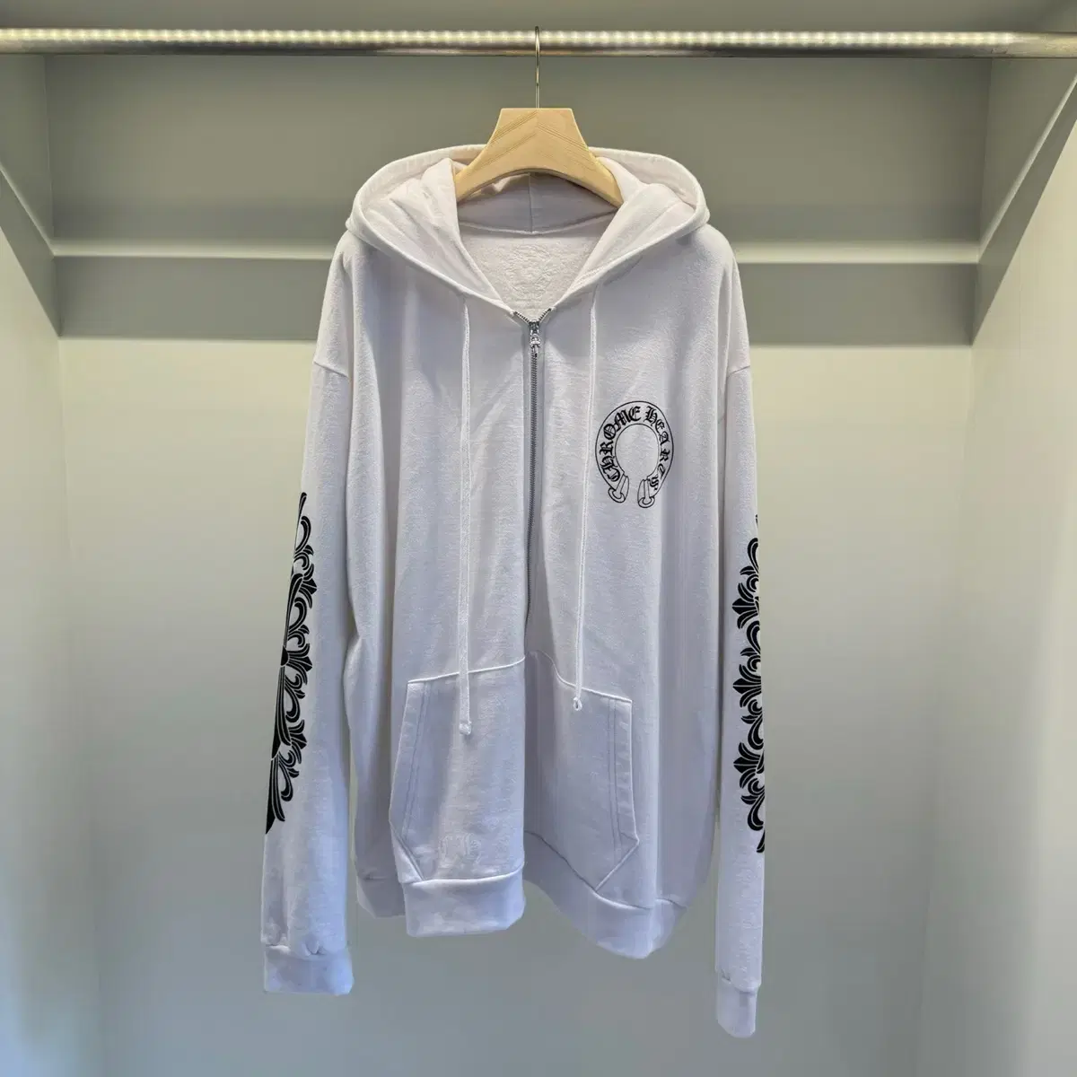 Unused Chrome Hearts Horseshoe Logo Hoodie Zip-Up White