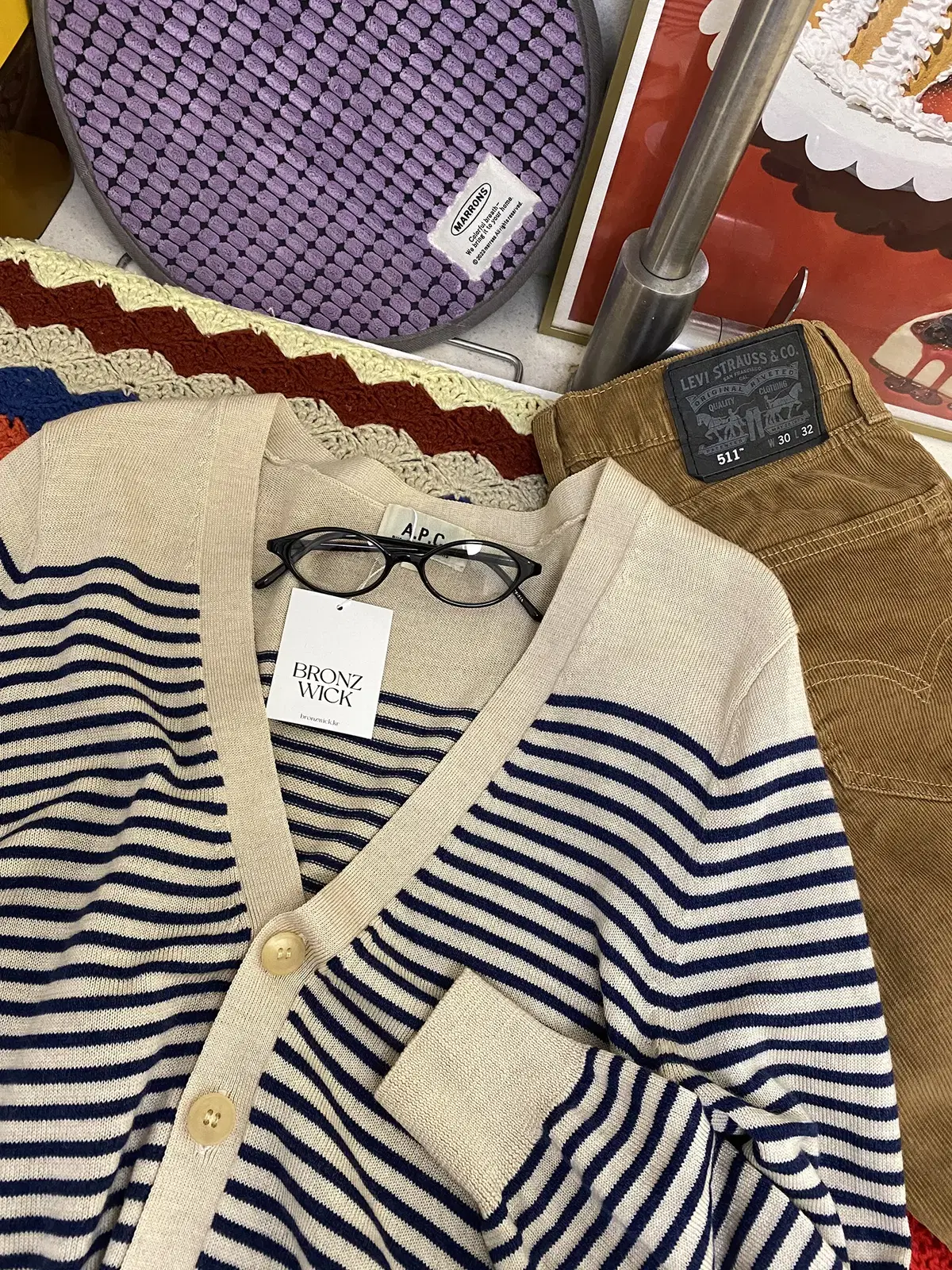 Apothecary Stripe V-Neck Cardigan (Man XS) / [11695]