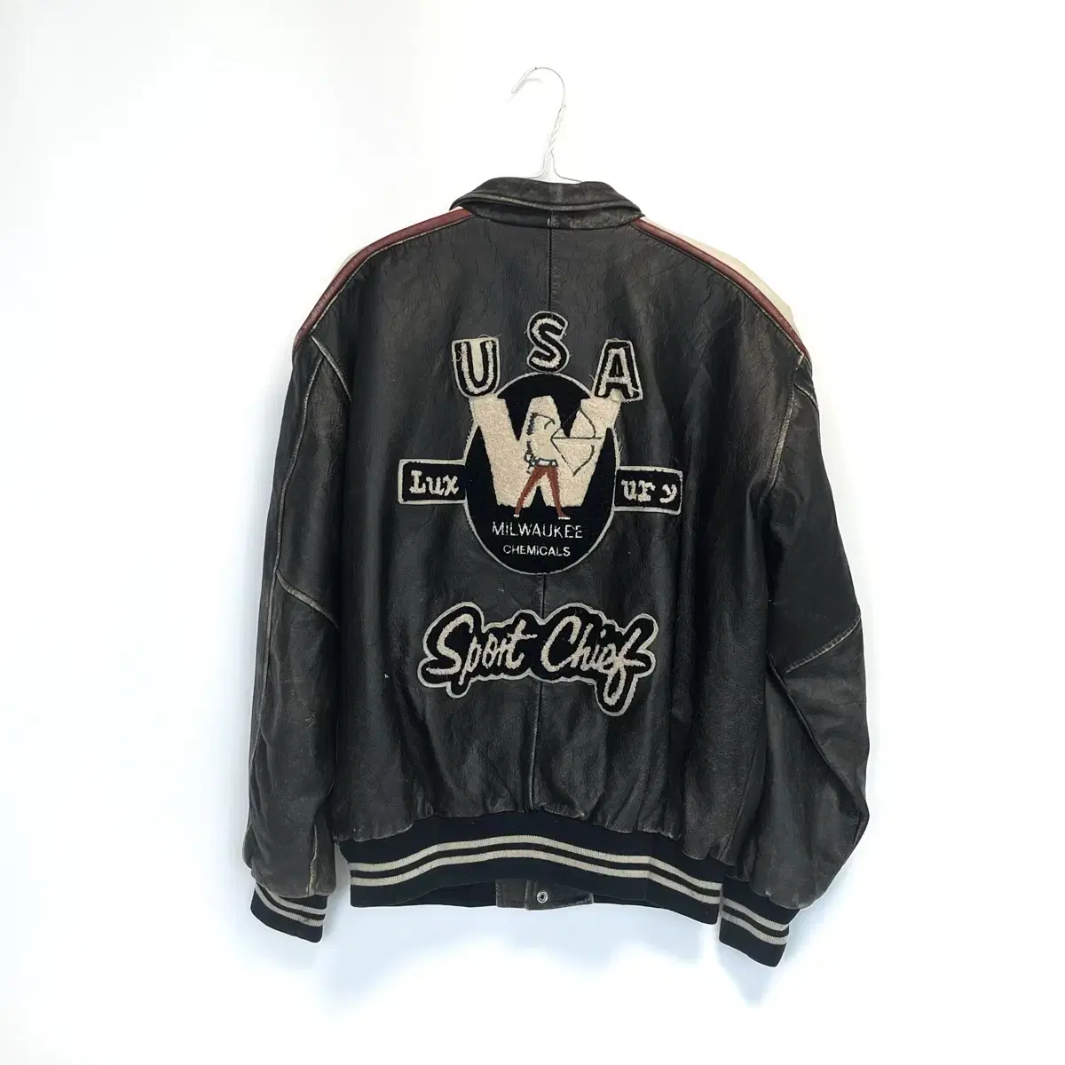 80s USA America Vintage Leather Varsity Jacket