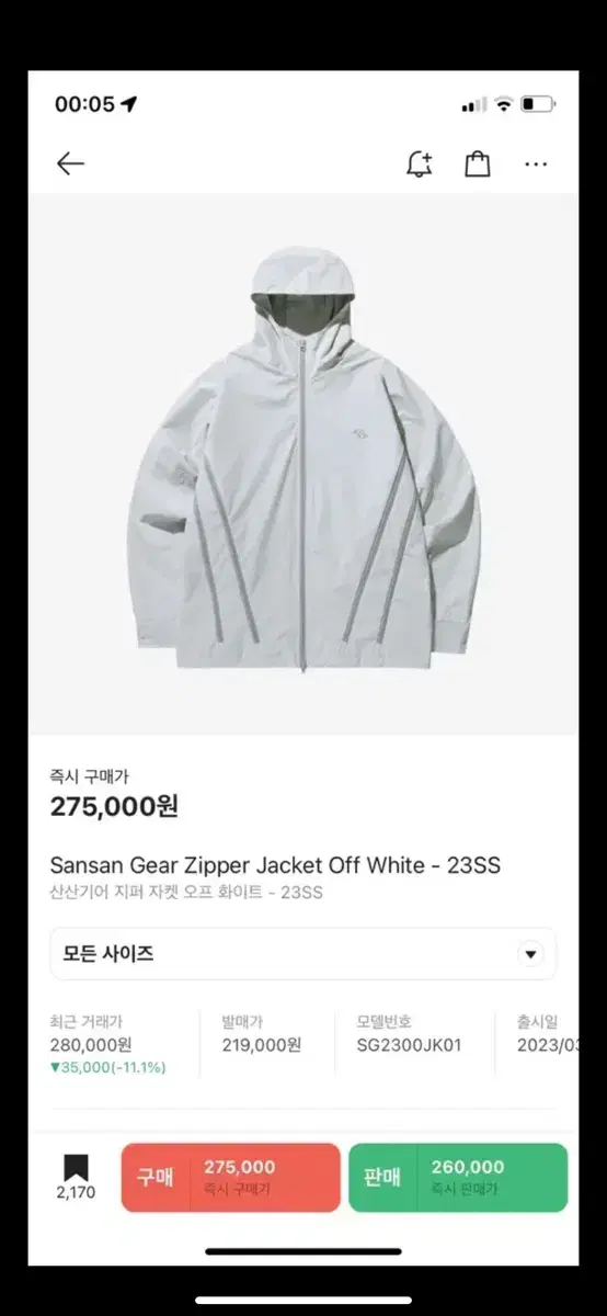 (Quick sale) San San Gear Zipper Jacket Off-White 1Size