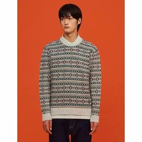 (110) BEANPOLE 빈폴 베이지 울 페어아일 자카드 니트