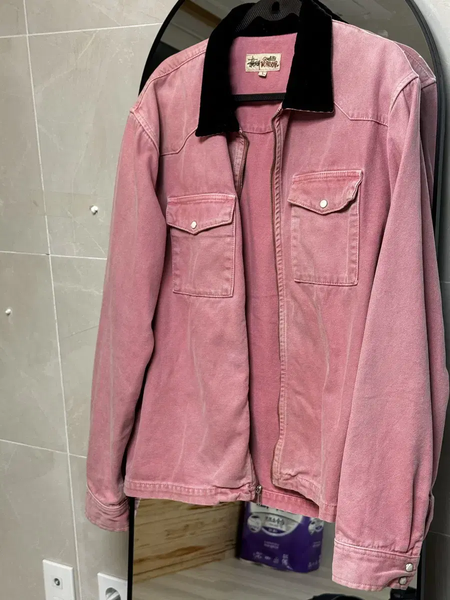 Stussy Washed Canvas Work Shirt Jacket Dusty Pink L