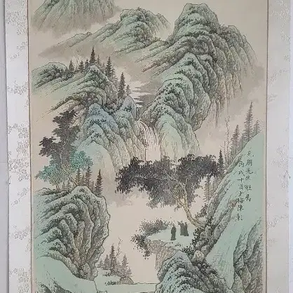 진소매, 청록산수 고사관폭도, 90x40cm, 1946년.