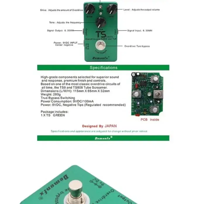 Demonfx TS GREEN 기타 이펙트 페달 TS9 TS808