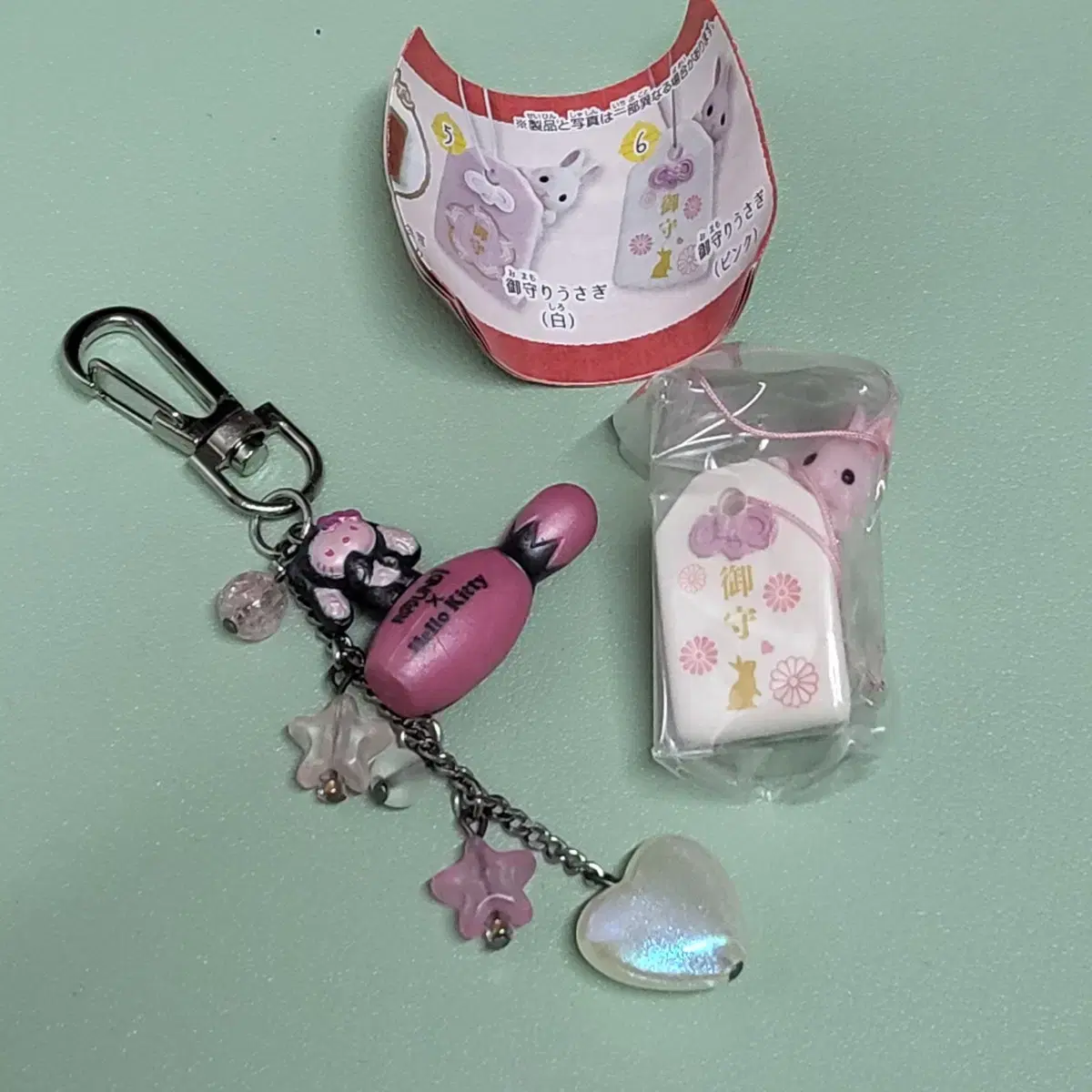 Bulk! Round One Black Rabbit Kitty Strap with Usagi Rabbit Omamori Amulet Gacha