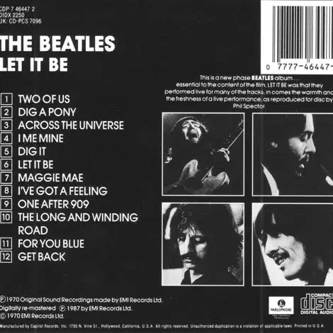 Beatles - Let It Be (CD) 미국반 1987 민트급 중고