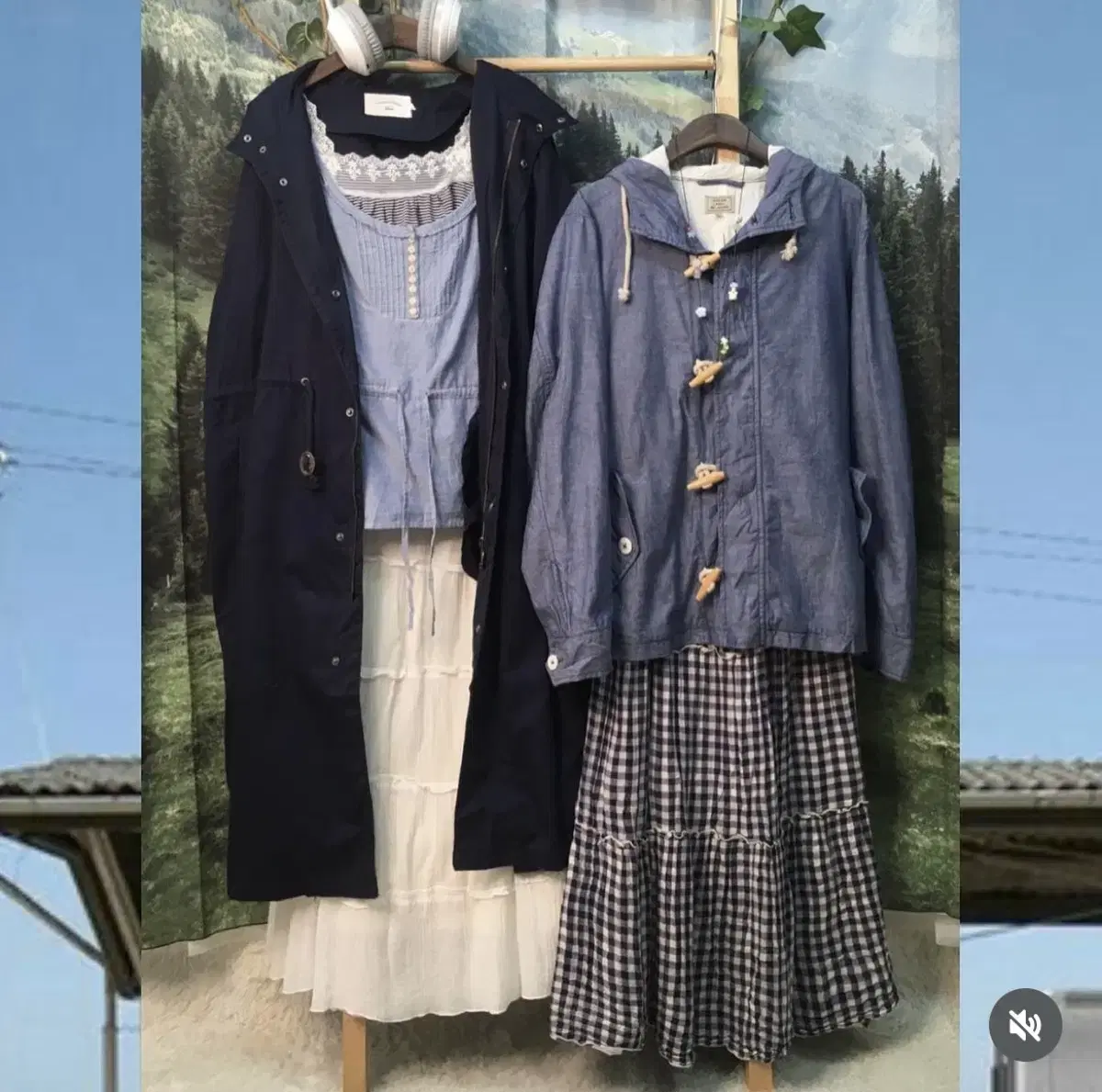몽글빈티지 네이비 야상 세트