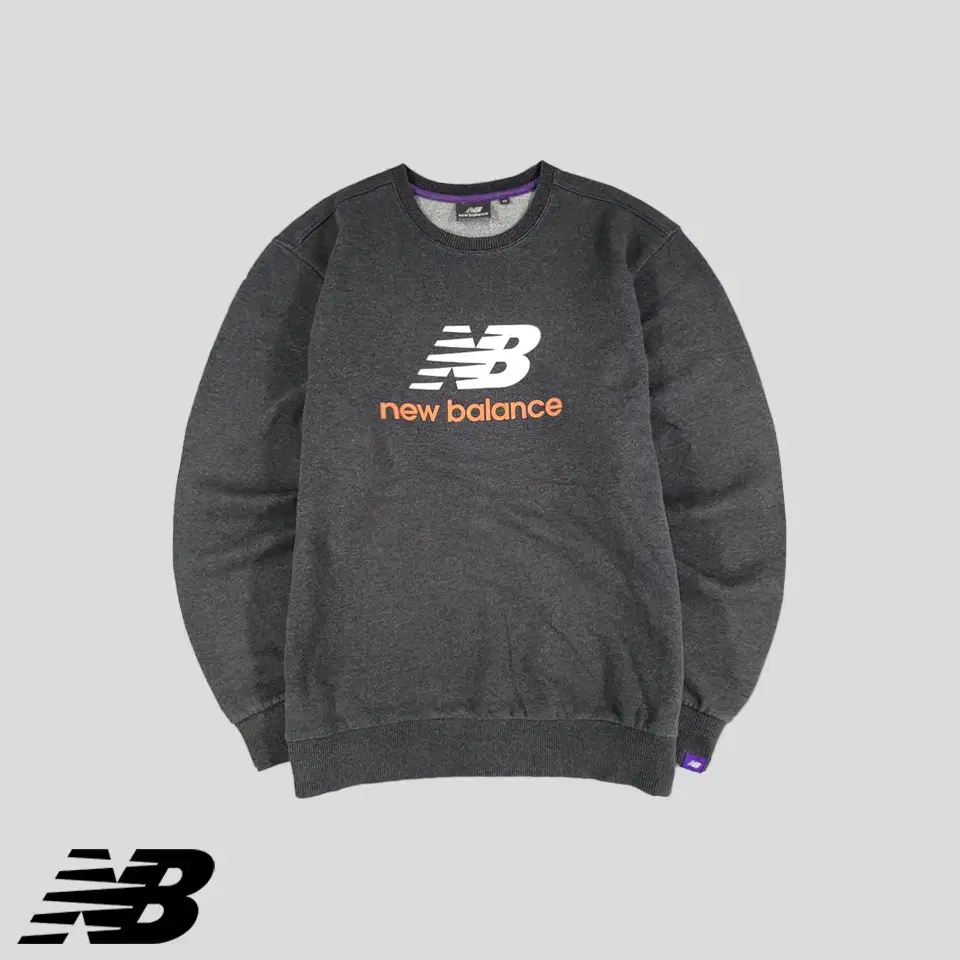 New Balance Charcoal Neon Orange Logo Big Print Patches Cotton Blend Sweatshirt Man to Man