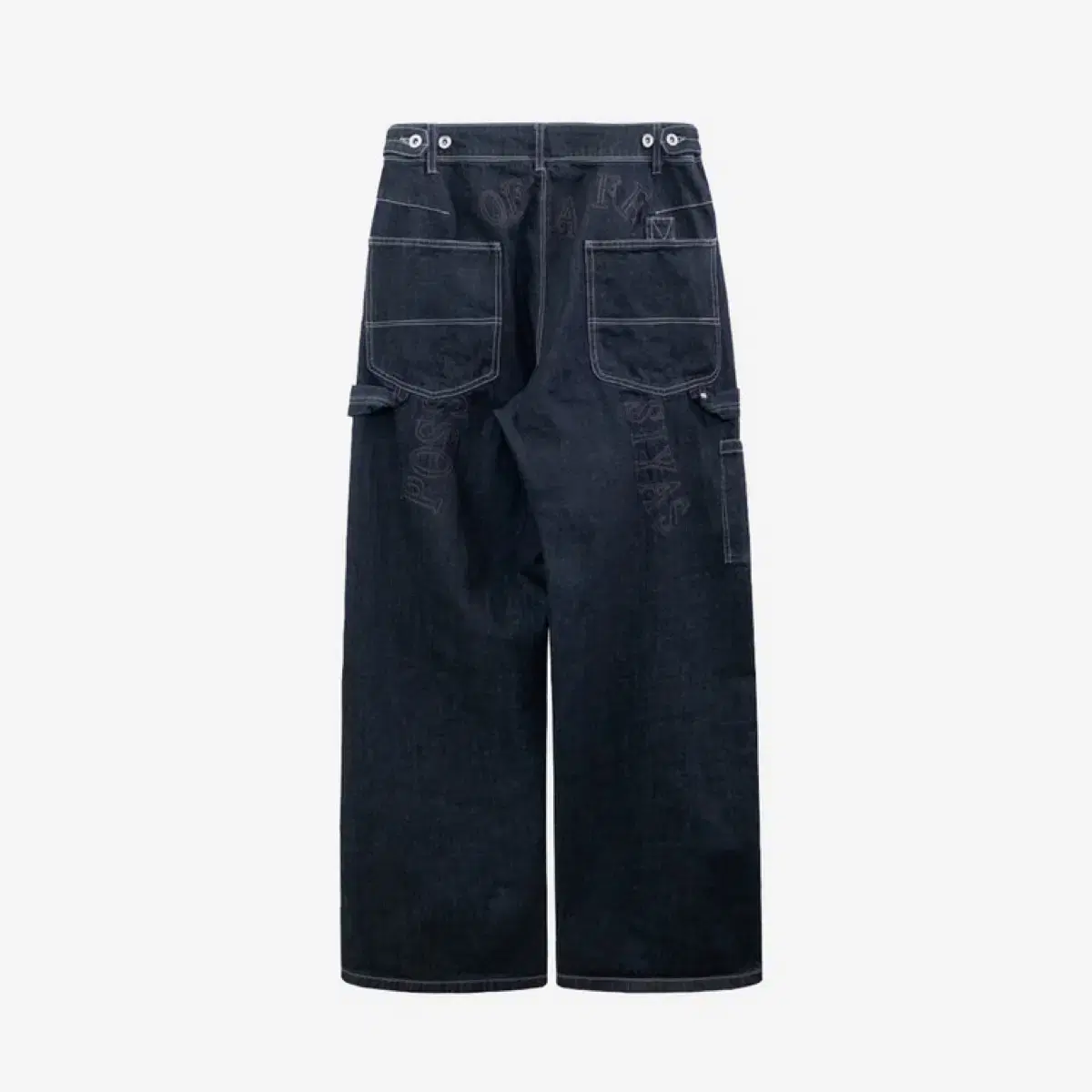 [2] Polyester hammered denim pants in embroidered version in deep indigo