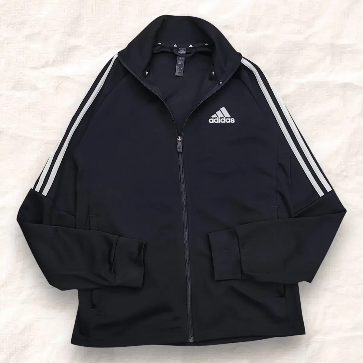 [M] Adidas Black and White Three Stripe Basic Track Top Jersey