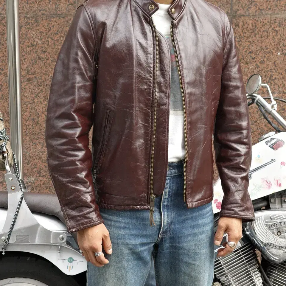 60-70s Leather Motorcycle Jacket