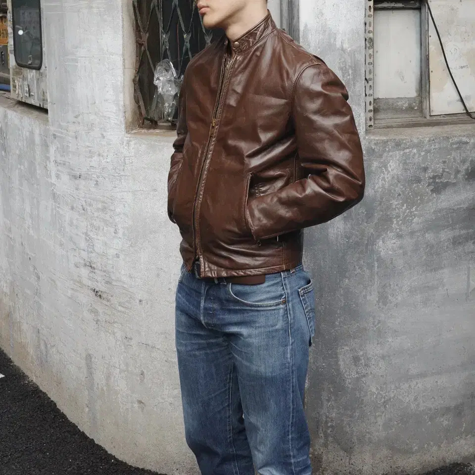 70s Leather Motorcycle Cafe Racer Jacket