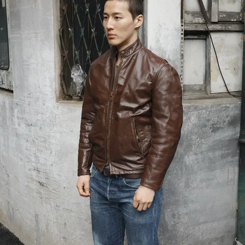 70s Leather Motorcycle Cafe Racer Jacket