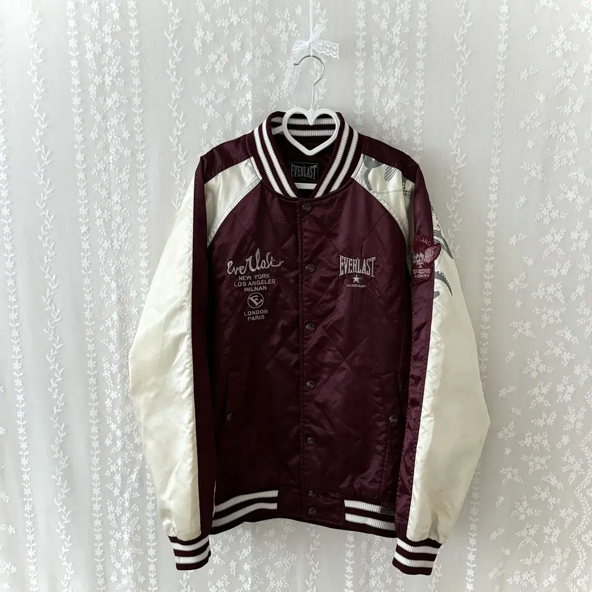 Everlast Wine Burgundy Quilted Satin Varsity Stadium Jacket Baseball Jumper