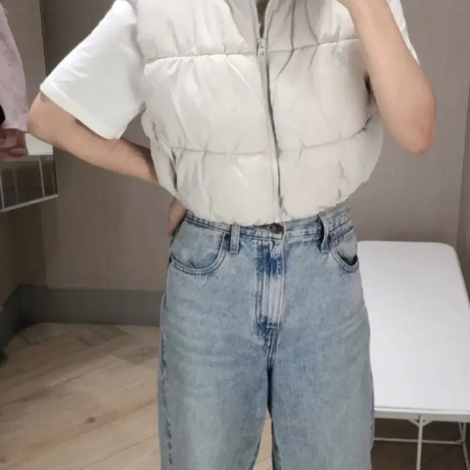 H&m hnm 조끼패딩 베이지 크림 아이보리