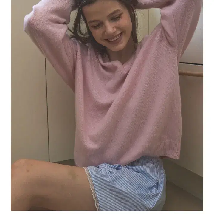 위드아웃썸머 Courgette v-neck knit_pink