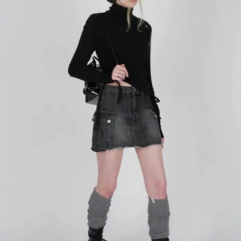 리마지 Cargo denim skirt (black)