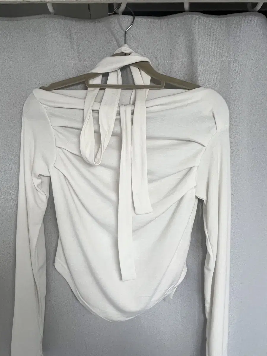 Quick sale)Draped shirring long sleeve T-shirt open shoulder