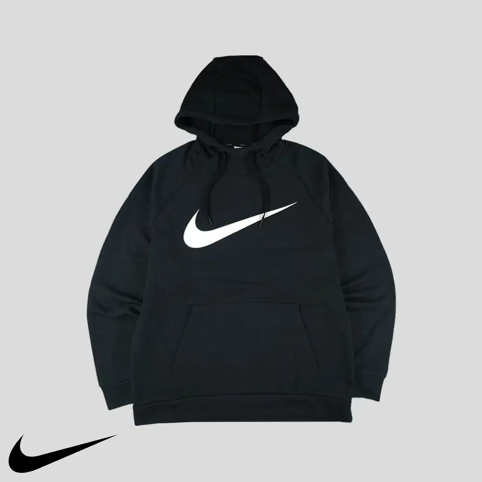 Nike Pigment Black White Big Swoosh Cotton Blend Sweat Dry Fit High Neck Hoodie