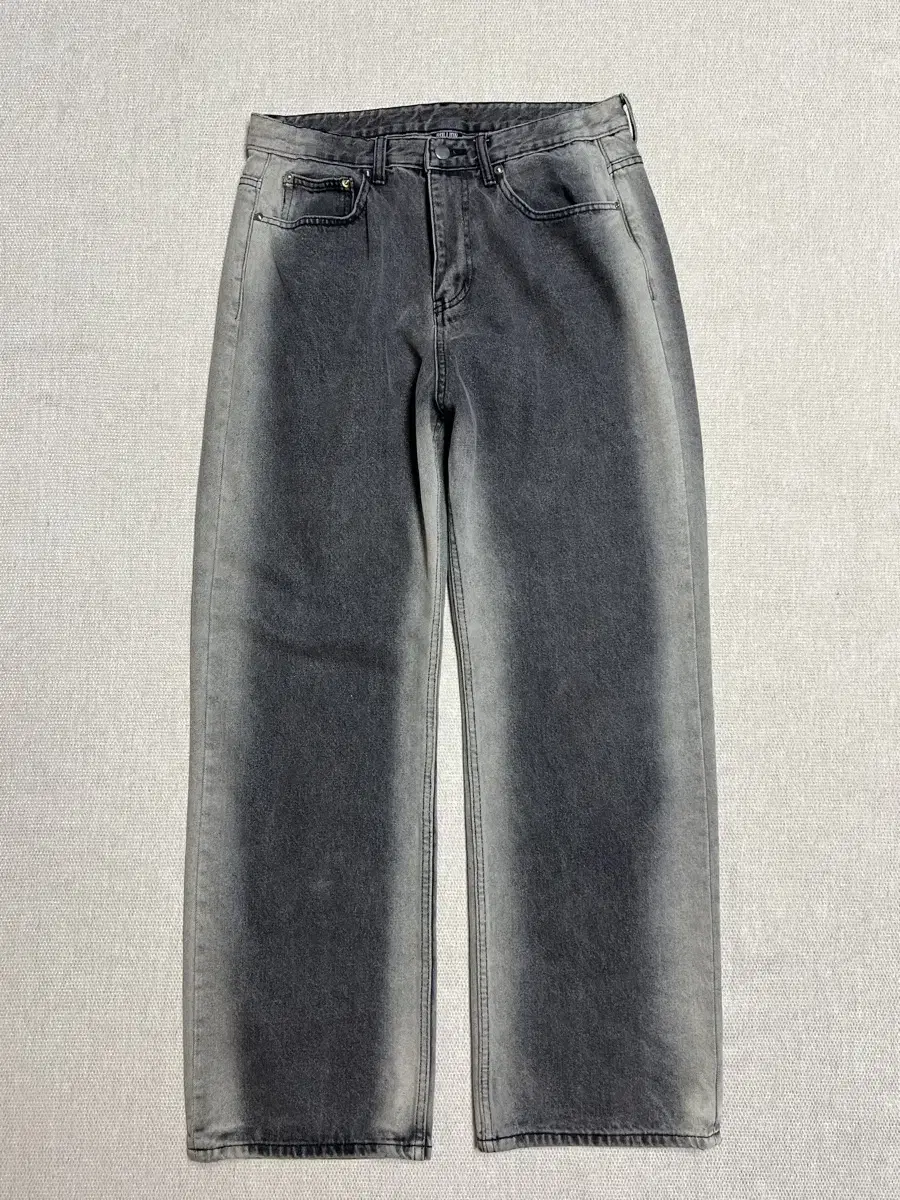 [Trilion] Side-washed Wide Denim Pants Black L