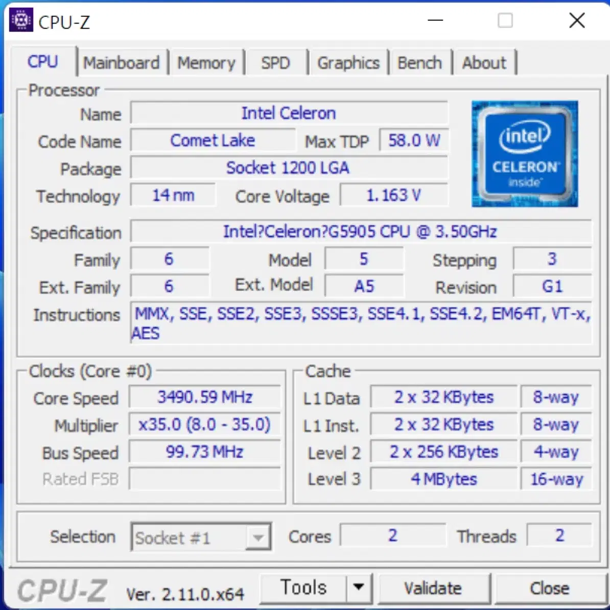 인텔 G5905 CPU