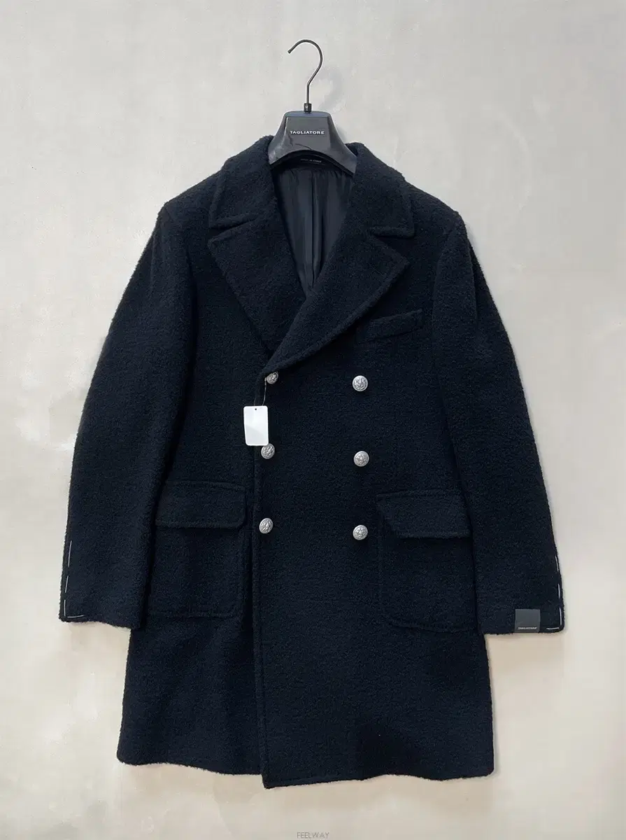 TAGLIATORE Double-breasted coat in virgin wool with silver buttons