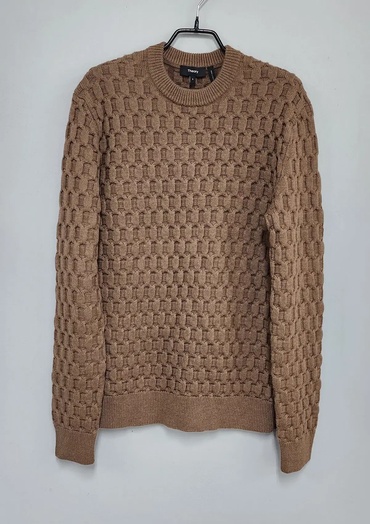 Terry Geometric Textured Fit Sweater Brown Cable Sweater by Theory