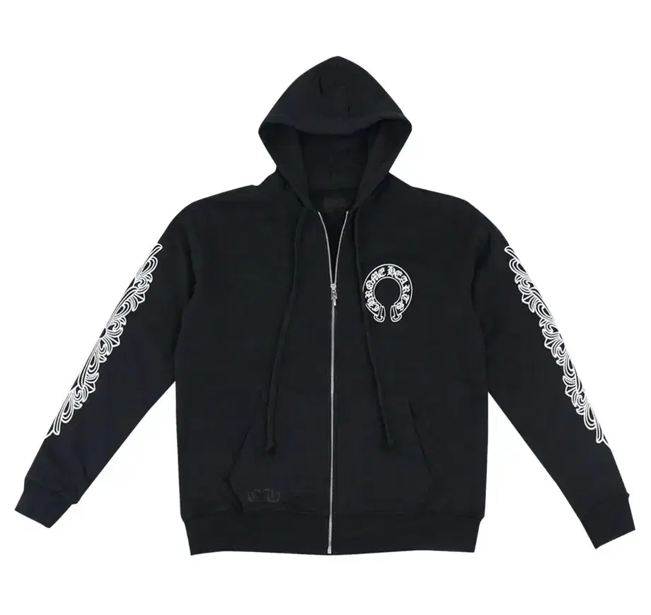 Chrome Hearts Horseshoe Floral Fleece Hooded Zip-Up-BlackM