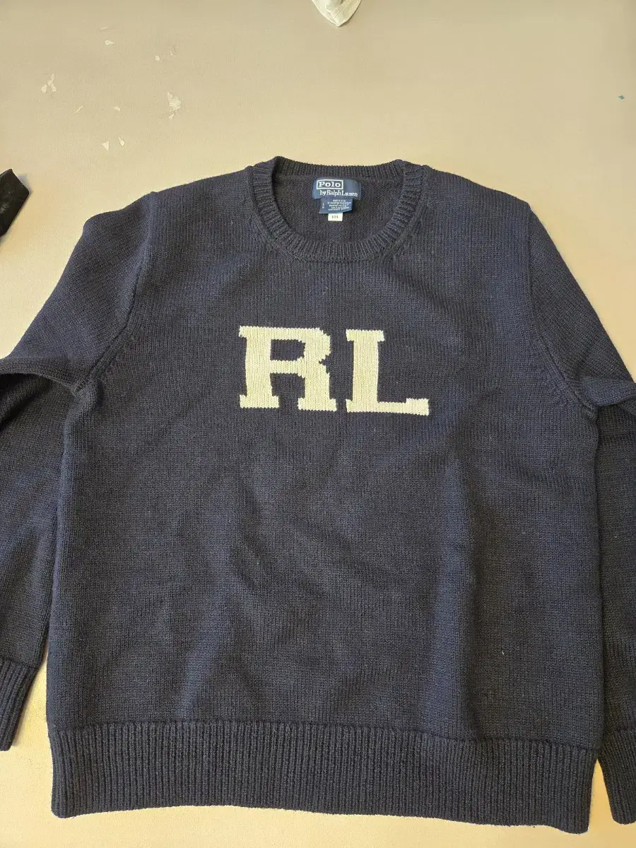 Polo 'RL' logo wool intarsiaKnit size large navy