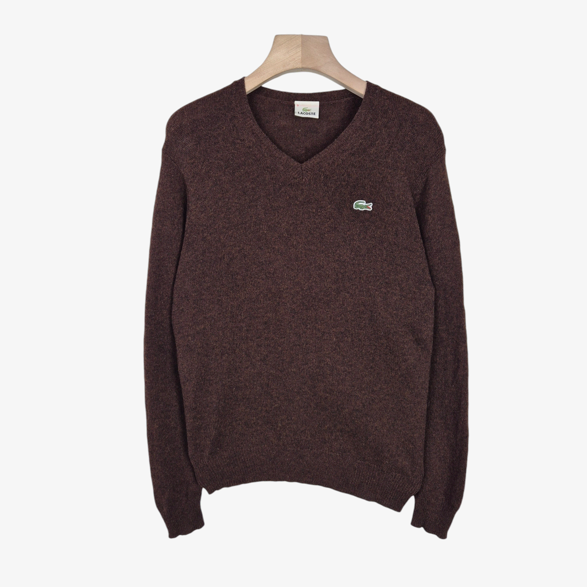 [100] Lacoste Brown V-Neck Wool Knit