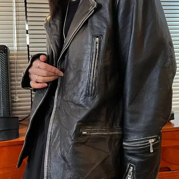 Semantic design leather rider jacket