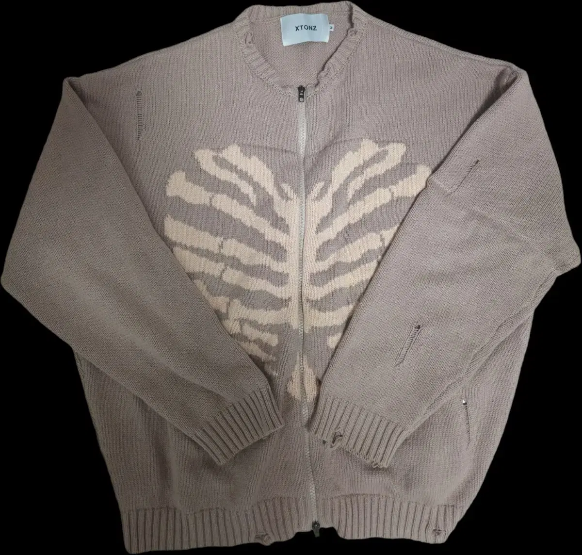 M)Exstones Bone Knit Zip-up Pink