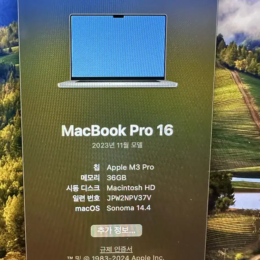 애플 맥북 프로 16 실버 M3 pro 512GB 36GB