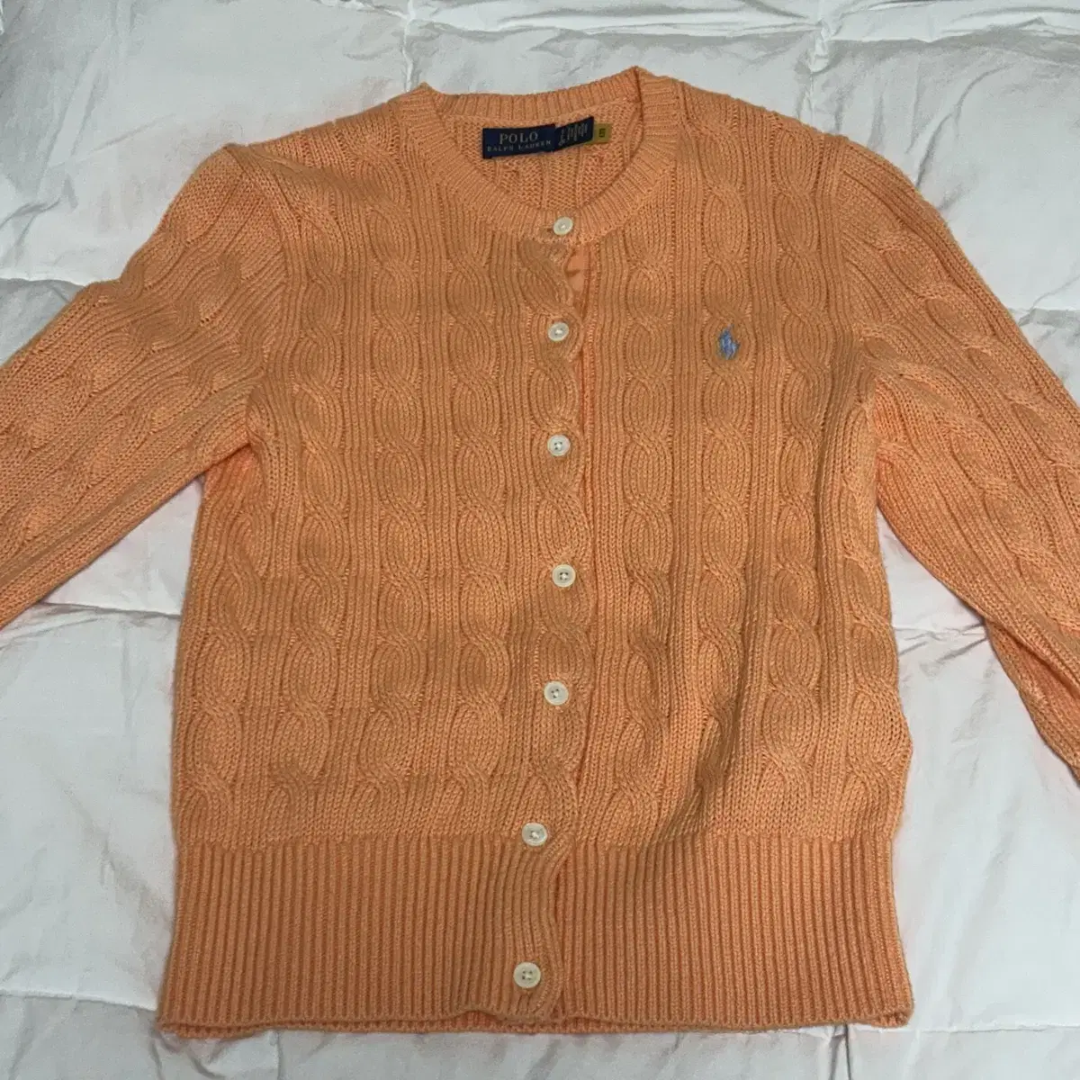 Polo Cable Knit Cotton Crew Neck Cardigan