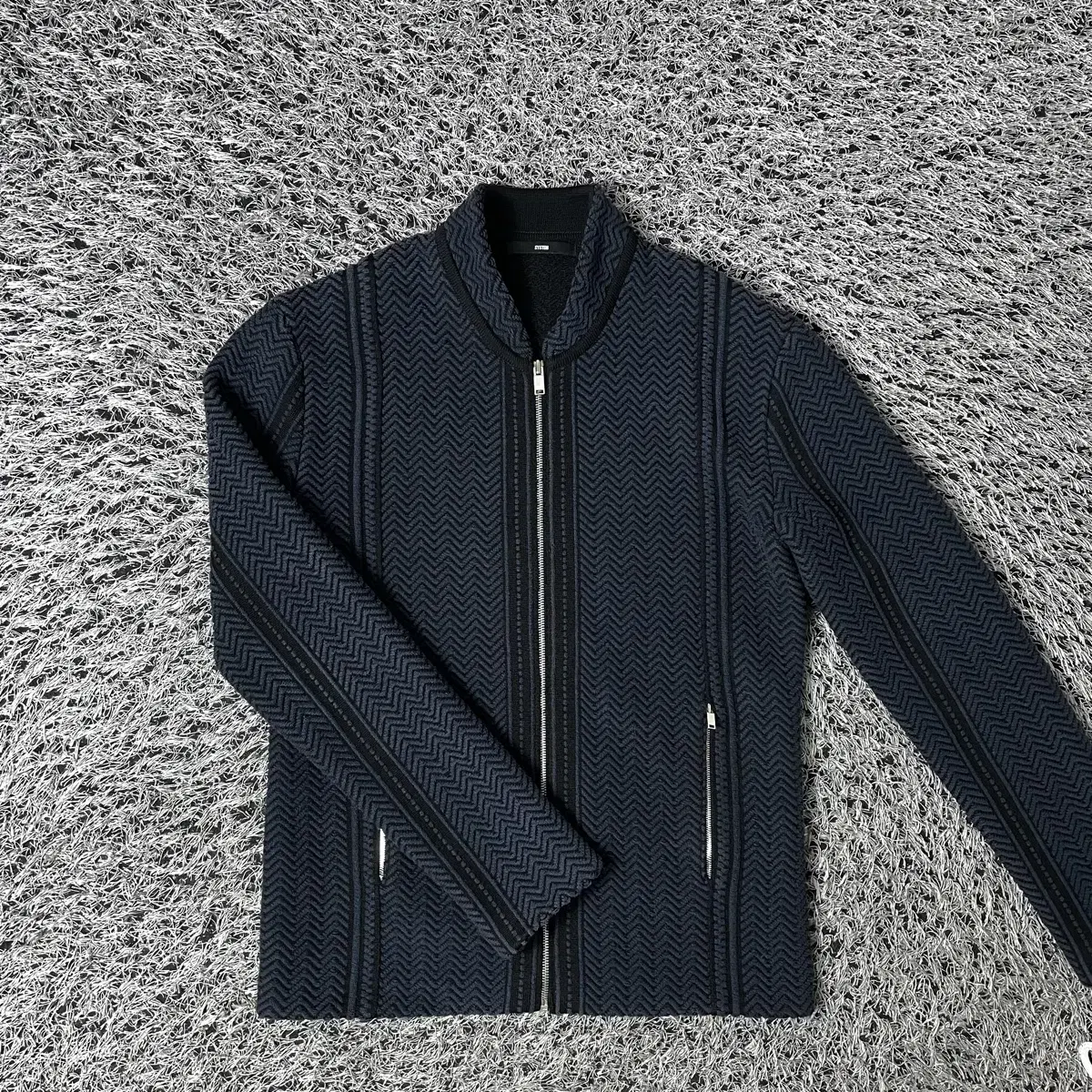 SYSTEM System Wool and Cotton Knit Zip-Up Cardigan