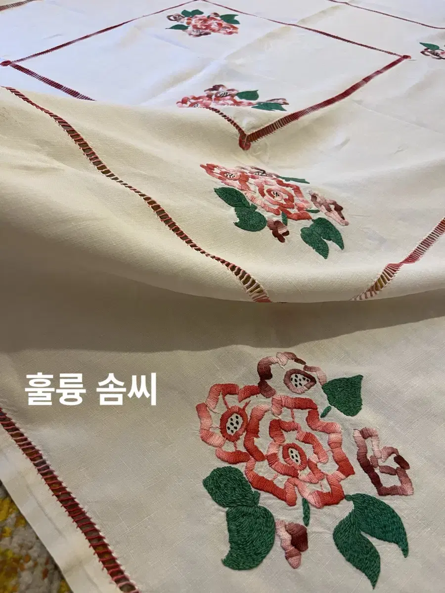 145x142cm/프랑스 빈티지 뷰티풀 손자수 러너 테이블보