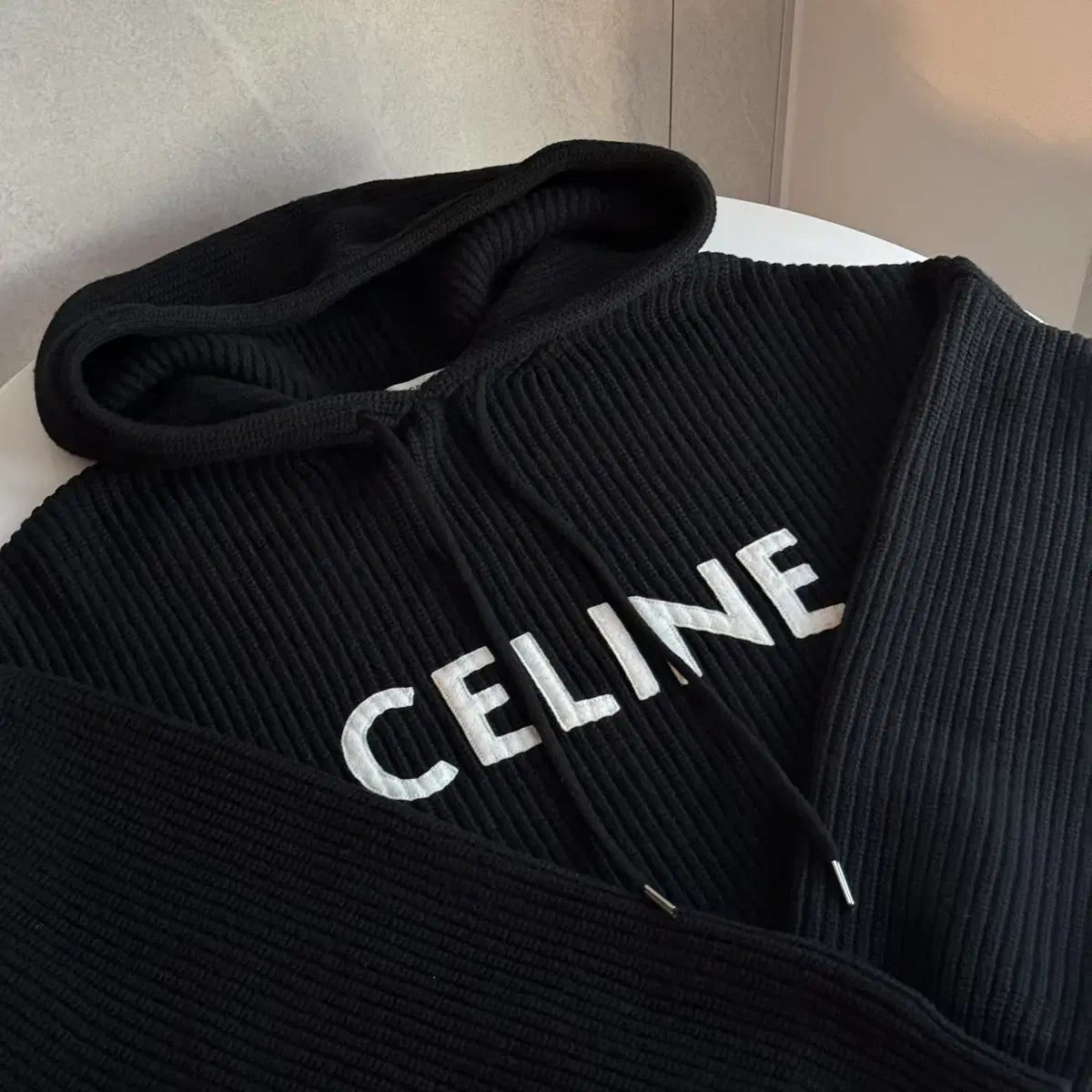 [New] Seline Ribbed Knit Hoodie M (105)