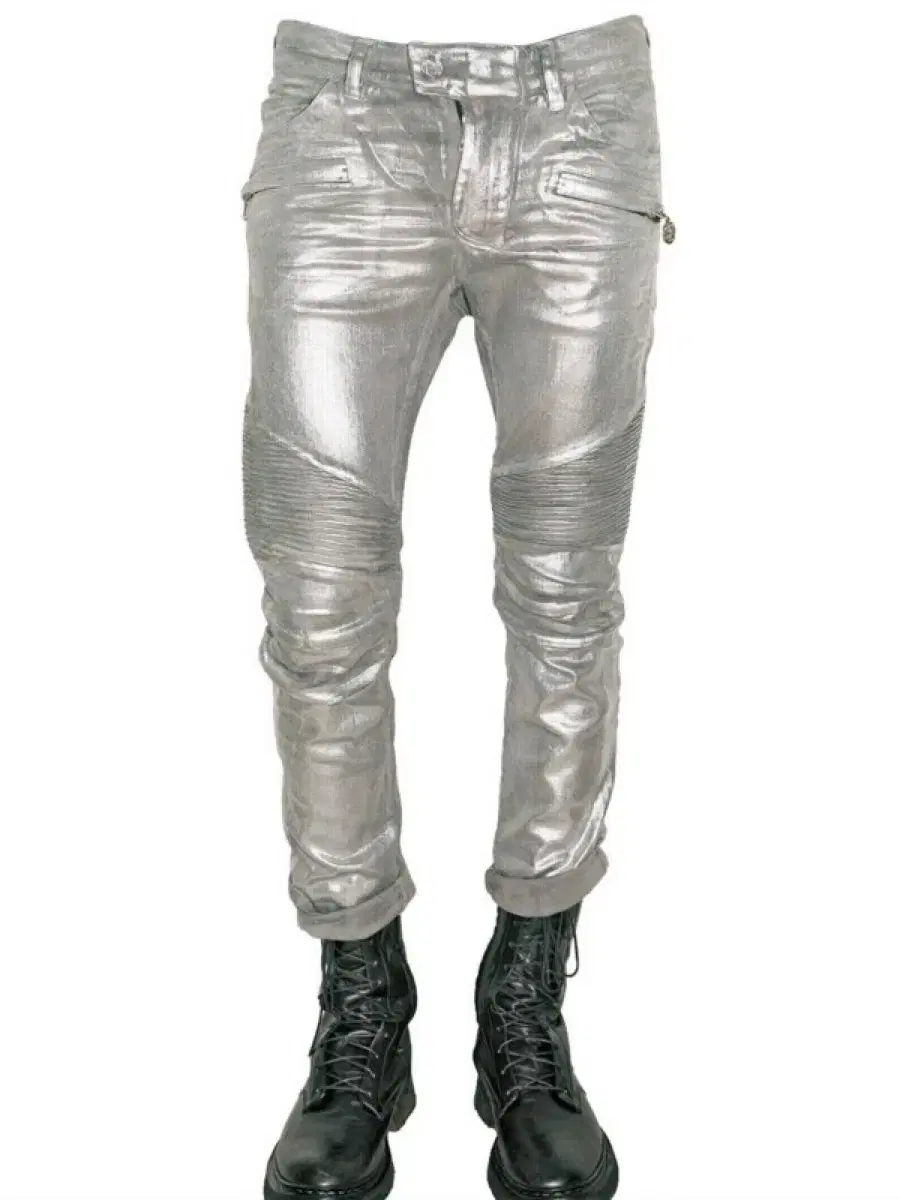 Balmain Silver Coated Slim Biker