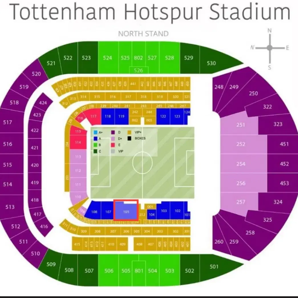 25년 1/5 토트넘 뉴캐슬 105구역 4열 티켓