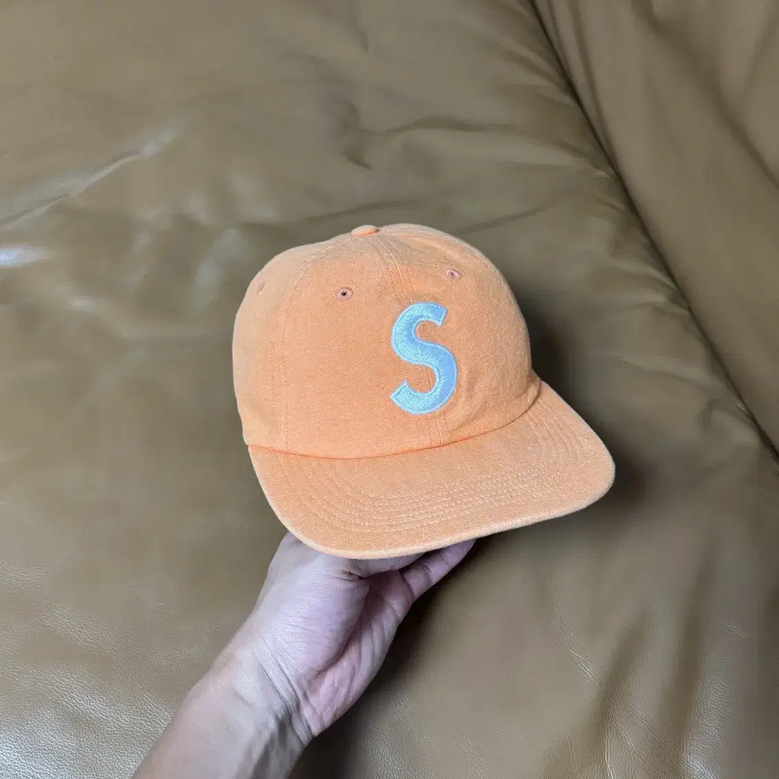 Supreme 슈프림 S로고 6패널 볼캡 모자 Washed Orange