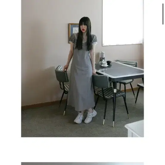 프레클 sheer ruffle check long dress