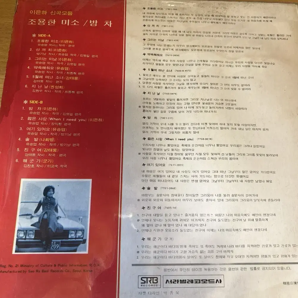 이은하 1978 밤차 조용한미소 LP