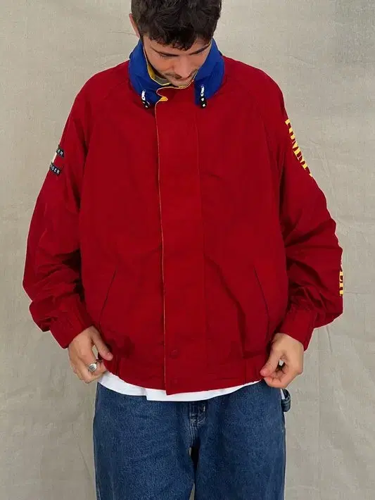 TOM FORD)1995 Tommy Hilfiger Spellout Big Logo Windbreaker Jacket XXL