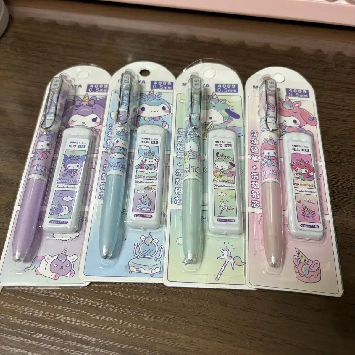 산리오 유니콘 샤프세트 쿠로미 시나모롤 마이멜로디 포차코